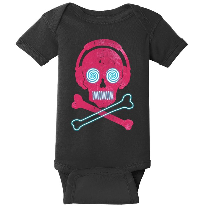 Cool Retro Neon Headphones Skull Music Lover Baby Bodysuit
