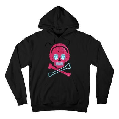 Cool Retro Neon Headphones Skull Music Lover Tall Hoodie