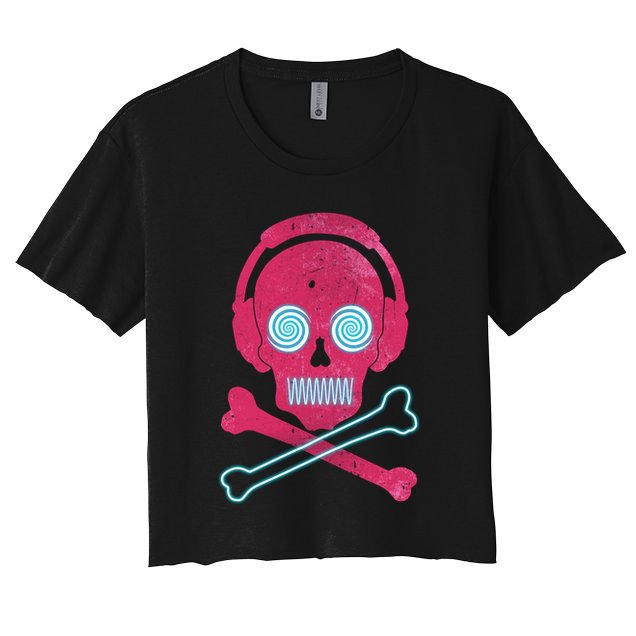 Cool Retro Neon Headphones Skull Music Lover Crop Top
