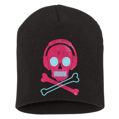 Cool Retro Neon Headphones Skull Music Lover Short Acrylic Beanie