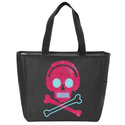 Cool Retro Neon Headphones Skull Music Lover Zip Tote Bag