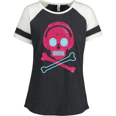 Cool Retro Neon Headphones Skull Music Lover Enza Ladies Jersey Colorblock Tee