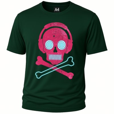 Cool Retro Neon Headphones Skull Music Lover Performance Shirt