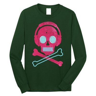 Cool Retro Neon Headphones Skull Music Lover Long Sleeve Shirt