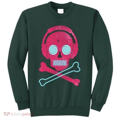 Cool Retro Neon Headphones Skull Music Lover Sweatshirt