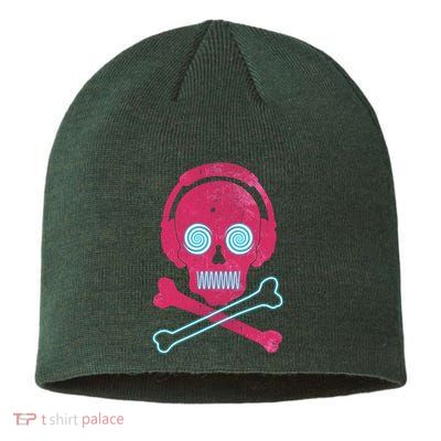Cool Retro Neon Headphones Skull Music Lover Sustainable Beanie