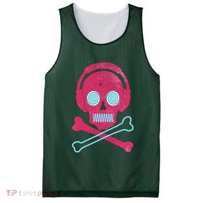 Cool Retro Neon Headphones Skull Music Lover Mesh Reversible Basketball Jersey Tank