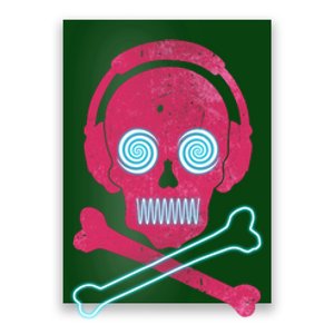 Cool Retro Neon Headphones Skull Music Lover Poster