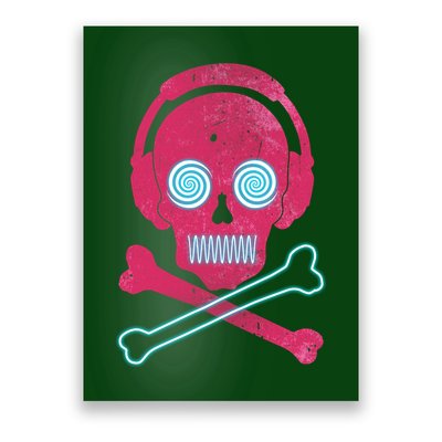 Cool Retro Neon Headphones Skull Music Lover Poster