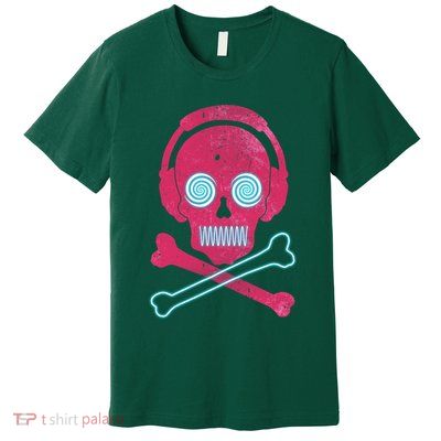Cool Retro Neon Headphones Skull Music Lover Premium T-Shirt