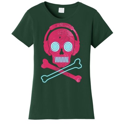 Cool Retro Neon Headphones Skull Music Lover Women's T-Shirt