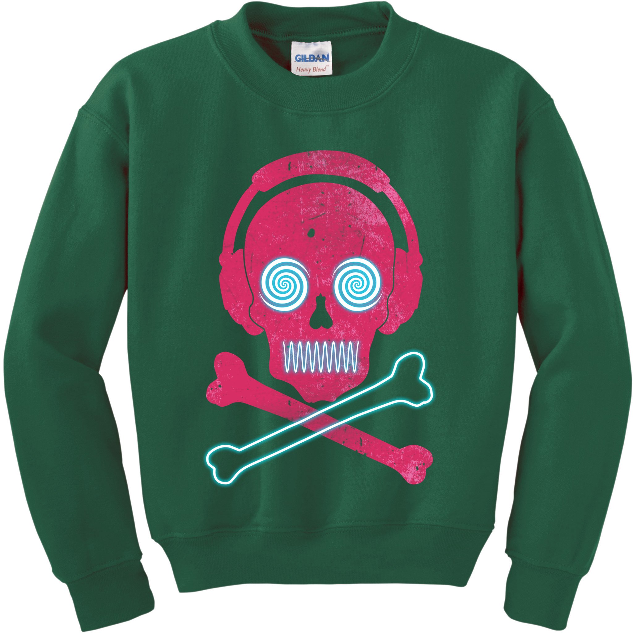 Cool Retro Neon Headphones Skull Music Lover Kids Sweatshirt