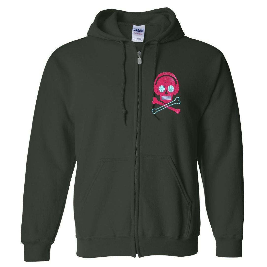 Cool Retro Neon Headphones Skull Music Lover Full Zip Hoodie