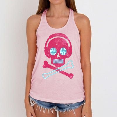 Cool Retro Neon Headphones Skull Music Lover Women's Knotted Racerback Tank