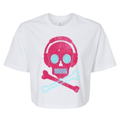 Cool Retro Neon Headphones Skull Music Lover Bella+Canvas Jersey Crop Tee