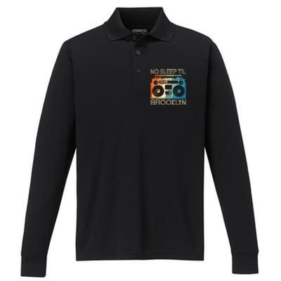 Cool Retro No Sleep Til Brooklyn Old School Portable Stereo Performance Long Sleeve Polo