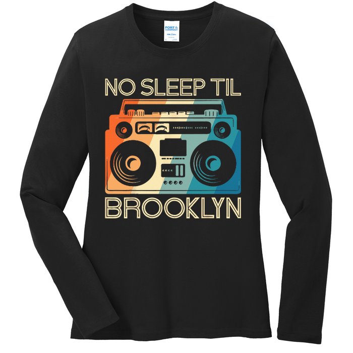 Cool Retro No Sleep Til Brooklyn Old School Portable Stereo Ladies Long Sleeve Shirt