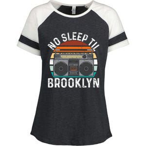 Cool Retro No Sleep Til Brooklyn Old School Portable Stereo Enza Ladies Jersey Colorblock Tee