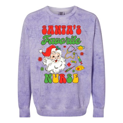 Christmas Rn Nurse Xmas Vibes Nursing SantaS Favorite Nurse Gift Colorblast Crewneck Sweatshirt