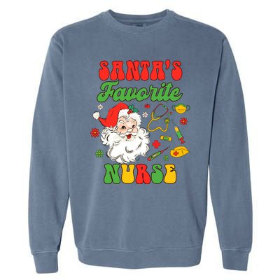 Christmas Rn Nurse Xmas Vibes Nursing SantaS Favorite Nurse Gift Garment-Dyed Sweatshirt