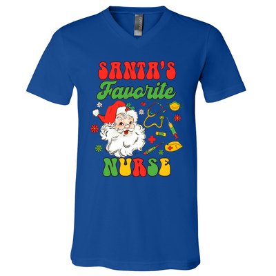 Christmas Rn Nurse Xmas Vibes Nursing SantaS Favorite Nurse Gift V-Neck T-Shirt