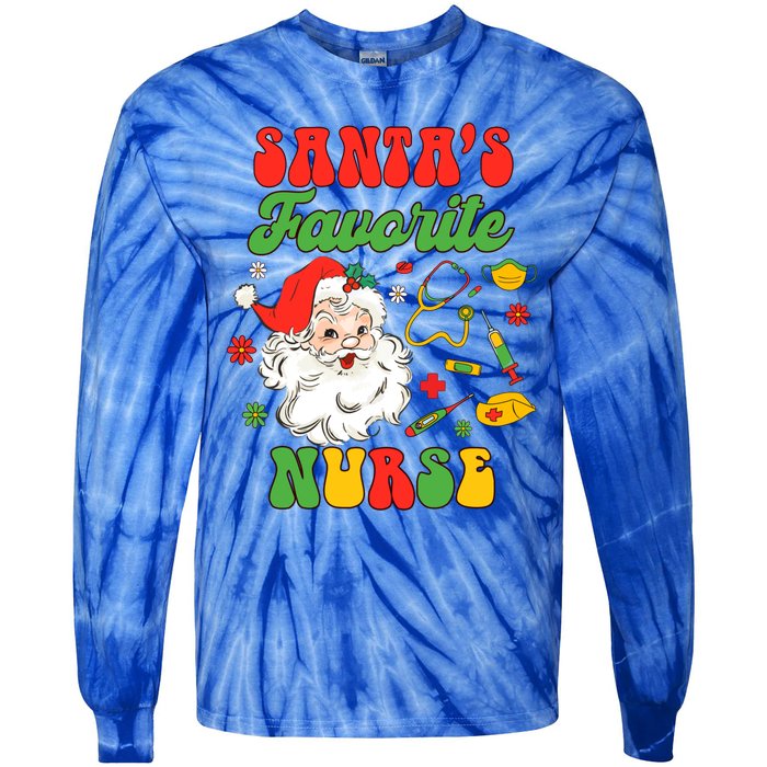 Christmas Rn Nurse Xmas Vibes Nursing SantaS Favorite Nurse Gift Tie-Dye Long Sleeve Shirt