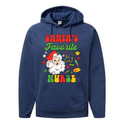 Christmas Rn Nurse Xmas Vibes Nursing SantaS Favorite Nurse Gift Performance Fleece Hoodie