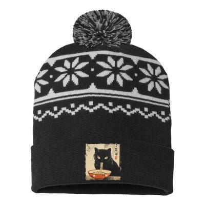 Cat Ramen Noodle Japanese Art Anime Manga Kawaii Cat Gift USA-Made Snowflake Beanie