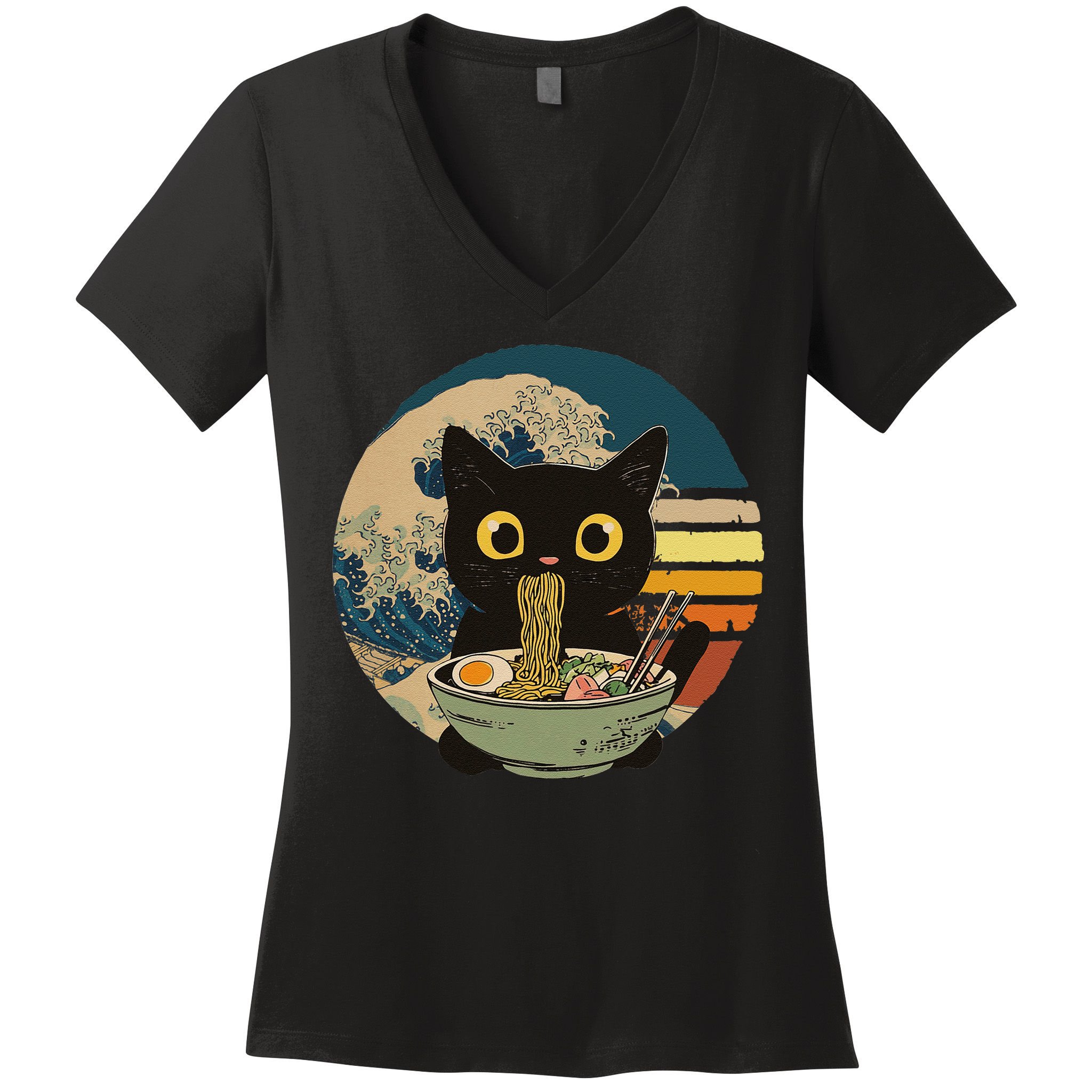 Cat Ramen Noodles Cat Japanese Kawaii Cat Japan Anime Cat Women's V-Neck T-Shirt