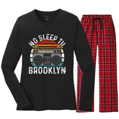 Cool Retro No Sleep Til Brooklyn Old School Portable Stereo Women's Long Sleeve Flannel Pajama Set 