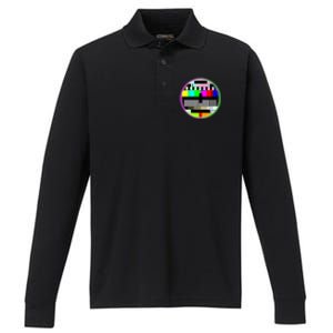 Cool Retro No Tv Signal Performance Long Sleeve Polo