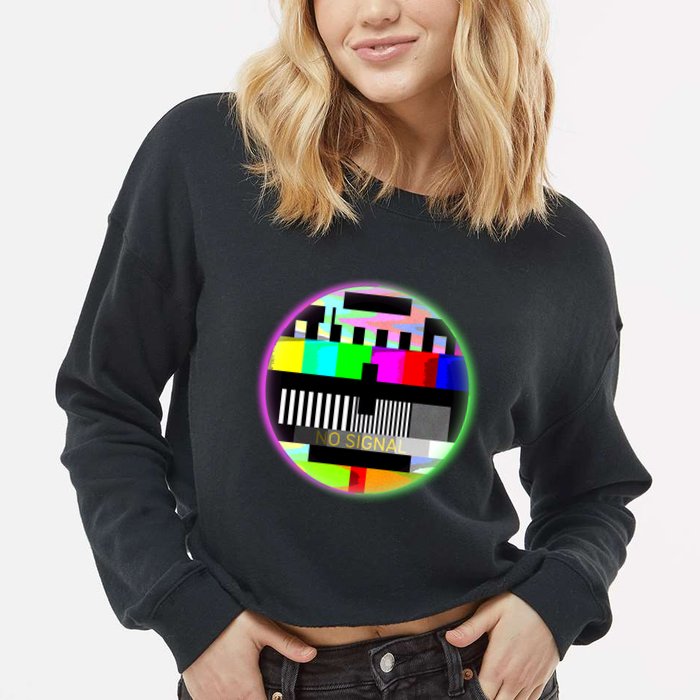 Cool Retro No Tv Signal Cropped Pullover Crew