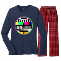 Cool Retro No Tv Signal Women's Long Sleeve Flannel Pajama Set 