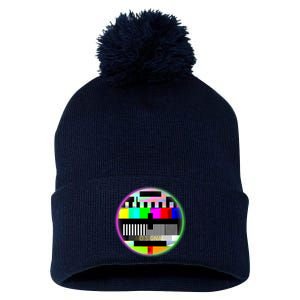 Cool Retro No Tv Signal Pom Pom 12in Knit Beanie