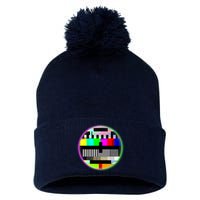 Cool Retro No Tv Signal Pom Pom 12in Knit Beanie