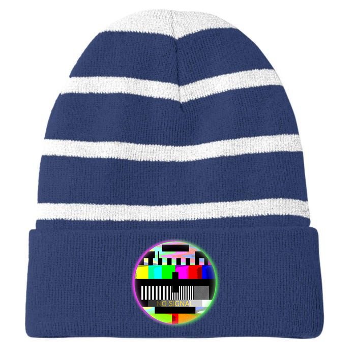 Cool Retro No Tv Signal Striped Beanie with Solid Band