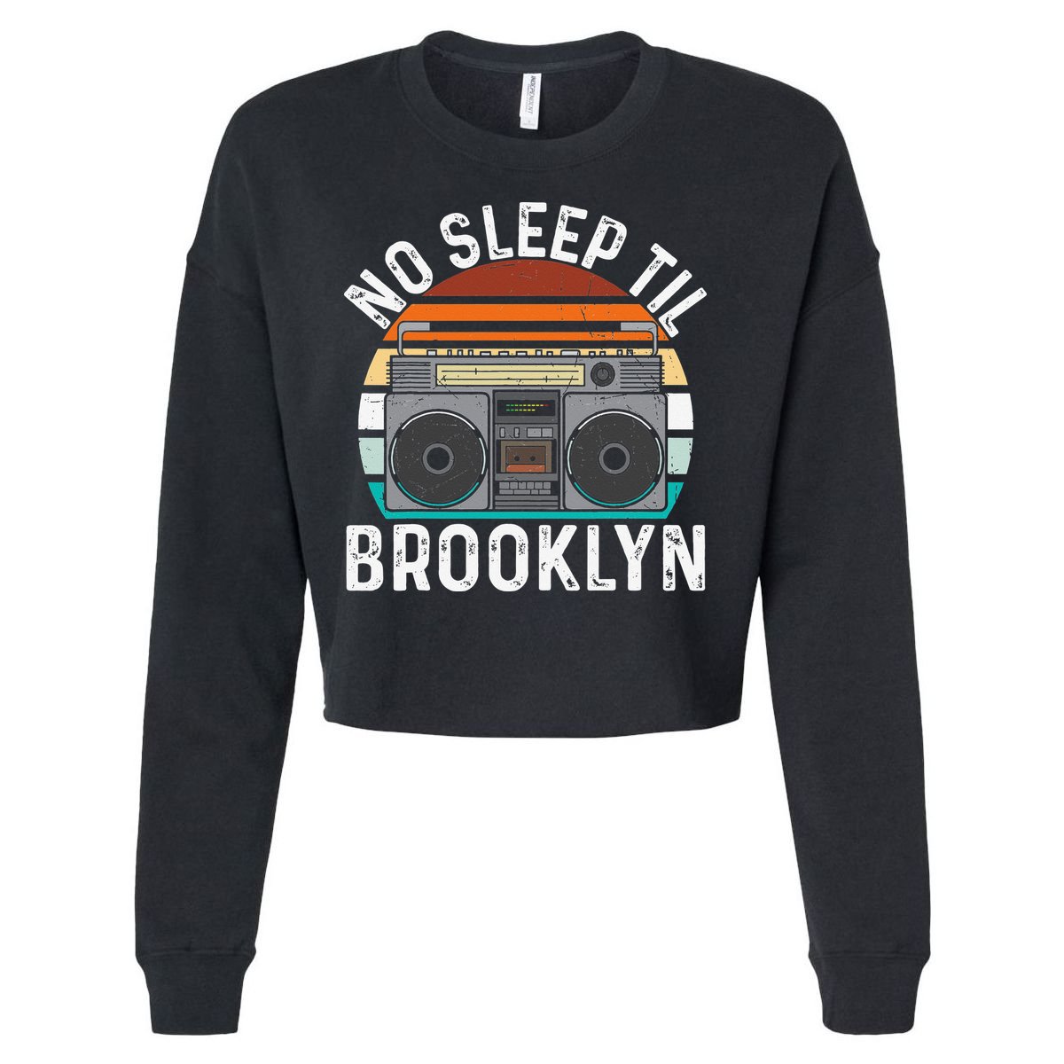 Cool Retro No Sleep Til Brooklyn Old School Portable Stereo Cropped Pullover Crew
