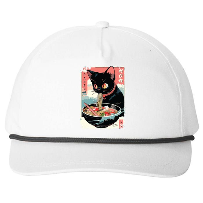 Cat Ramen Noodle Japanese Anime Manga Ramen Kawaii Cat Snapback Five-Panel Rope Hat