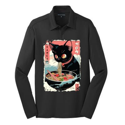 Cat Ramen Noodle Japanese Anime Manga Ramen Kawaii Cat Silk Touch Performance Long Sleeve Polo