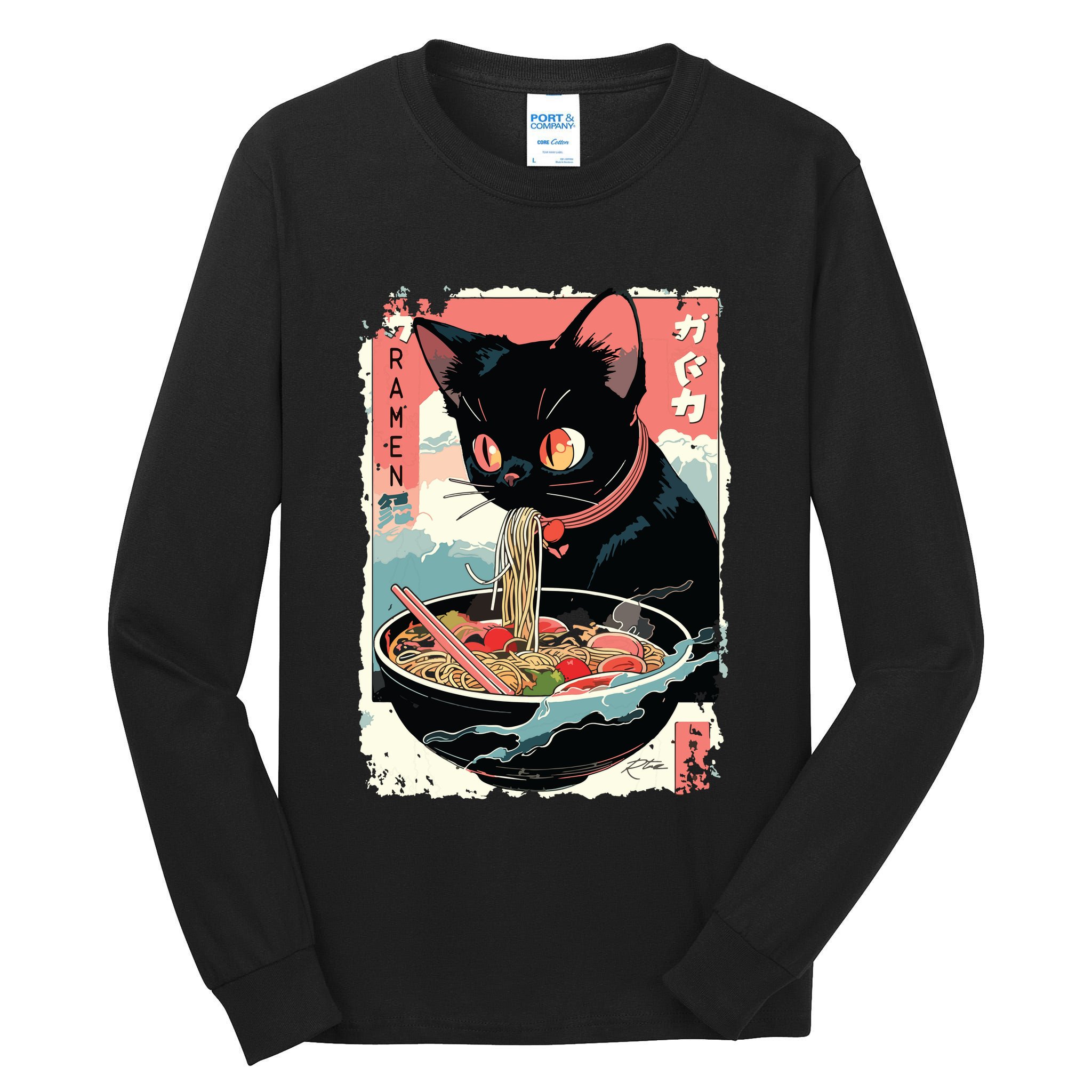 Cat Ramen Noodle Japanese Anime Manga Ramen Kawaii Cat Tall Long Sleeve T-Shirt