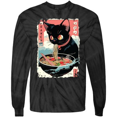 Cat Ramen Noodle Japanese Anime Manga Ramen Kawaii Cat Tie-Dye Long Sleeve Shirt