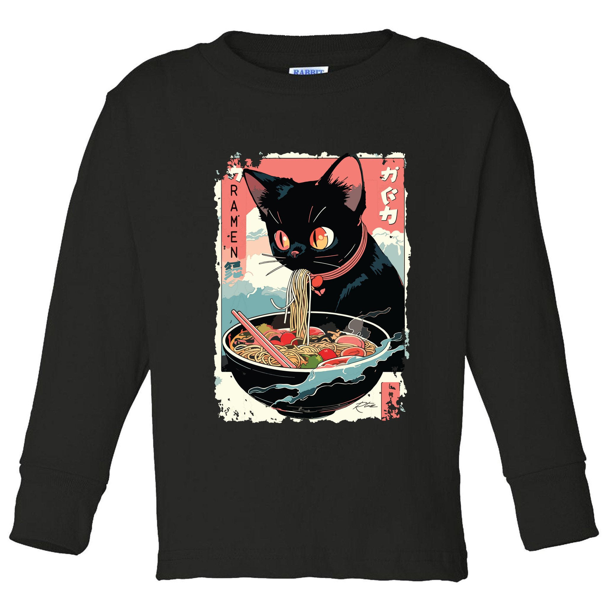 Cat Ramen Noodle Japanese Anime Manga Ramen Kawaii Cat Toddler Long Sleeve Shirt