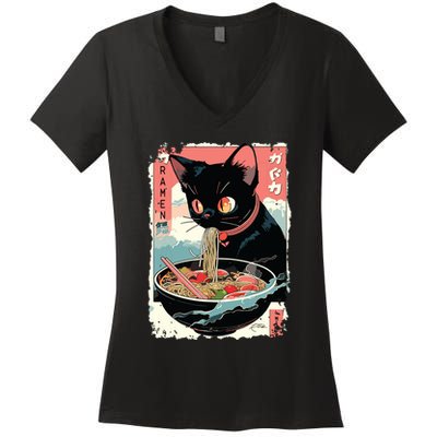 Cat Ramen Noodle Japanese Anime Manga Ramen Kawaii Cat Women's V-Neck T-Shirt