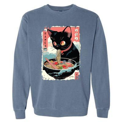 Cat Ramen Noodle Japanese Anime Manga Ramen Kawaii Cat Garment-Dyed Sweatshirt