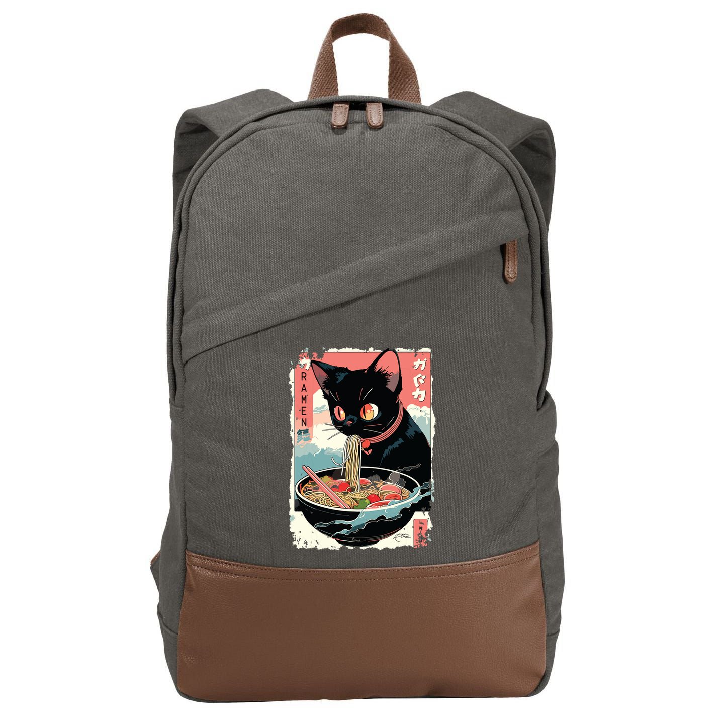 Cat Ramen Noodle Japanese Anime Manga Ramen Kawaii Cat Cotton Canvas Backpack
