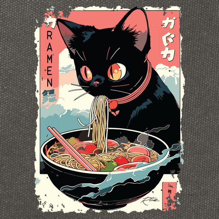 Cat Ramen Noodle Japanese Anime Manga Ramen Kawaii Cat Cotton Canvas Backpack