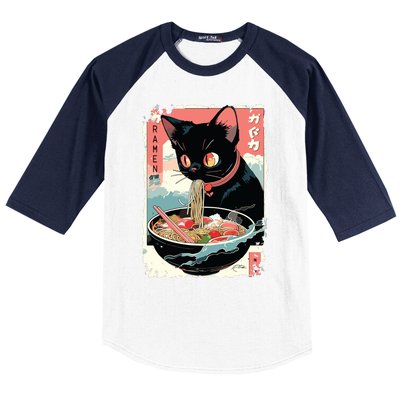 Cat Ramen Noodle Japanese Anime Manga Ramen Kawaii Cat Baseball Sleeve Shirt