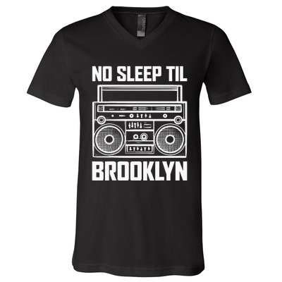 Cool Retro No Sleep Til Brooklyn Old School Portable Stereo V-Neck T-Shirt