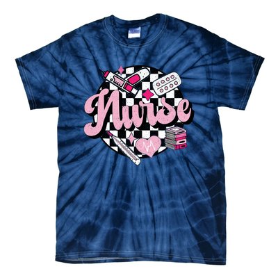 Checkered Retro Nurse School For Women Nursing Groovy Nurse Tie-Dye T-Shirt