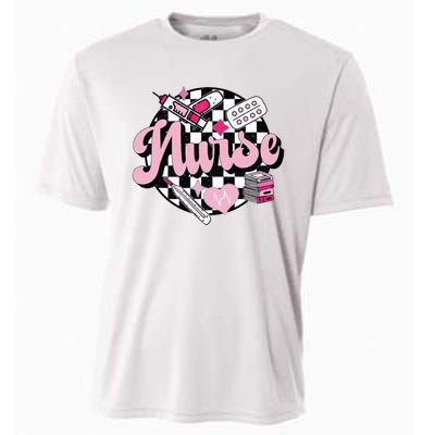 Checkered Retro Nurse School For Women Nursing Groovy Nurse Cooling Performance Crew T-Shirt